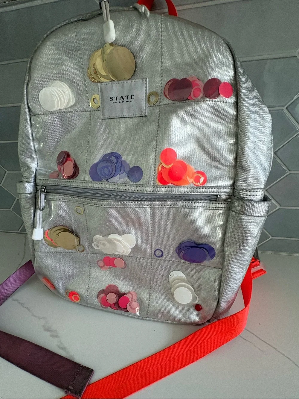 STATE Bags Kids' Kane Confetti Metallic Backpack (Silver)